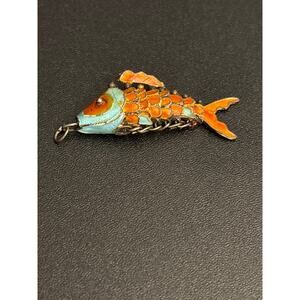 Vintage Articulated Enamel Fish Pendant Colorful Cloisonne Style